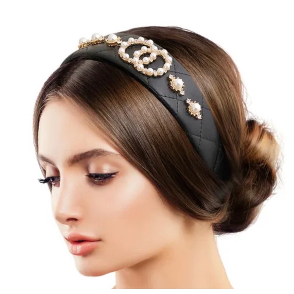 Chic Quilted Black Vegan Leather Headband